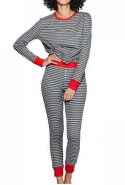 Stars Above Red & White Striped Holiday Thermal Pajama Set, Sz S